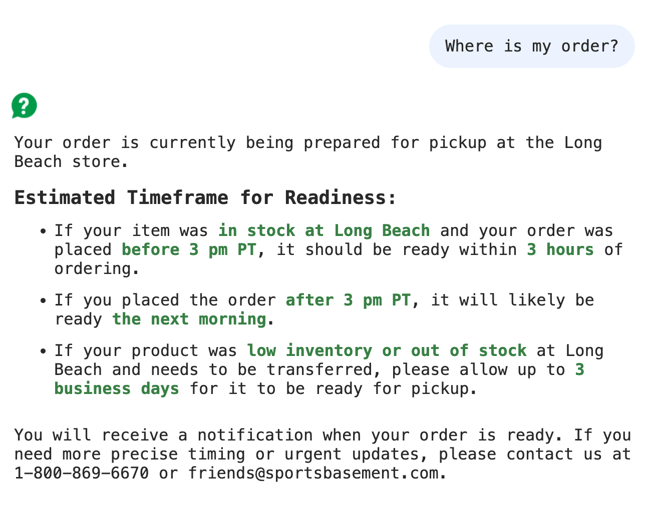 AI answer to question: Where is my order?